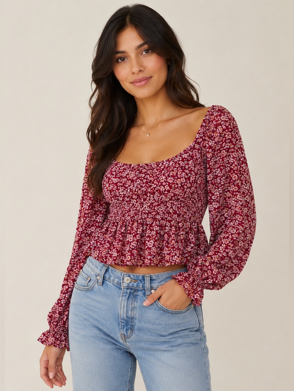 Floral Smocked Crop Top